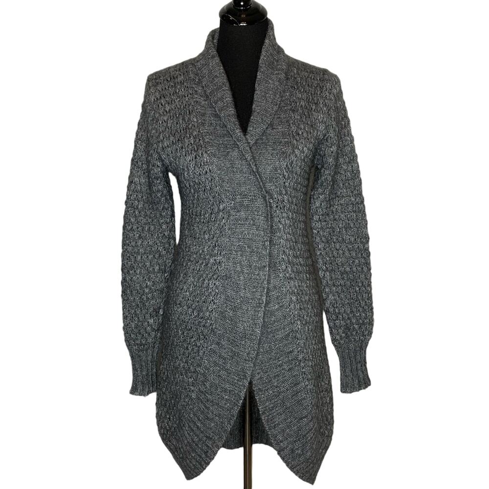 Les Bleus gray 50% mohair blend long cardigan sweater‎ size 36 or Small